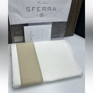 SFERRA Casida Full/Queen Flat Sheet Long Staple Cotton 96x114” White/Oat